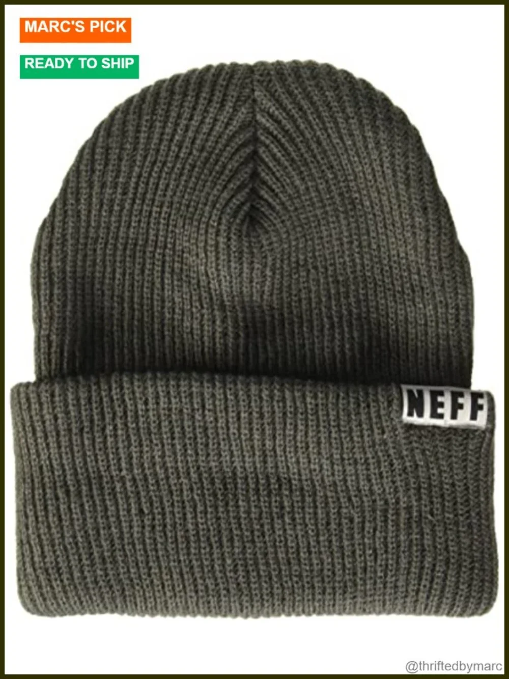 Ribbed-Knit Fold Beanie Hat with Logo Patch, Acrylic